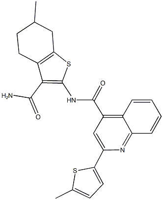 N-[3-(aminocarbonyl)-6-methyl-4,5,6,7-tetrahydro-1-benzothien-2-yl]-2-(5-methyl-2-thienyl)-4-quinolinecarboxamide Struktur