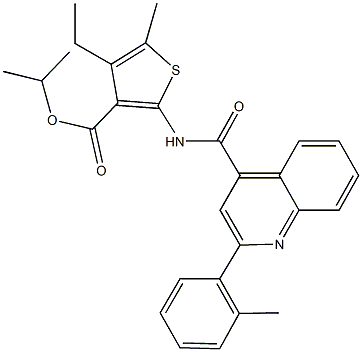 isopropyl 4-ethyl-5-methyl-2-({[2-(2-methylphenyl)-4-quinolinyl]carbonyl}amino)-3-thiophenecarboxylate Struktur