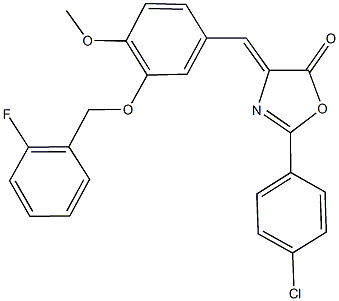 2-(4-chlorophenyl)-4-{3-[(2-fluorobenzyl)oxy]-4-methoxybenzylidene}-1,3-oxazol-5(4H)-one Struktur