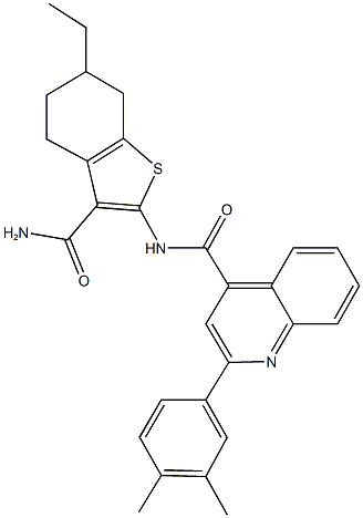 N-[3-(aminocarbonyl)-6-ethyl-4,5,6,7-tetrahydro-1-benzothien-2-yl]-2-(3,4-dimethylphenyl)-4-quinolinecarboxamide Struktur