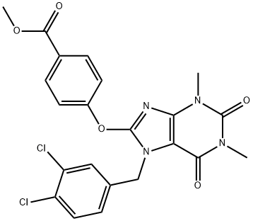 methyl 4-{[7-(3,4-dichlorobenzyl)-1,3-dimethyl-2,6-dioxo-2,3,6,7-tetrahydro-1H-purin-8-yl]oxy}benzoate Struktur