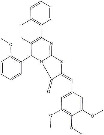 7-(2-methoxyphenyl)-10-(3,4,5-trimethoxybenzylidene)-5,7-dihydro-6H-benzo[h][1,3]thiazolo[2,3-b]quinazolin-9(10H)-one Struktur