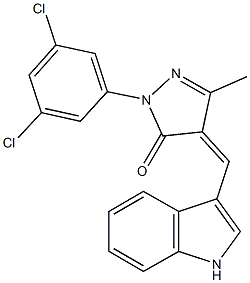 2-(3,5-dichlorophenyl)-4-(1H-indol-3-ylmethylene)-5-methyl-2,4-dihydro-3H-pyrazol-3-one Struktur