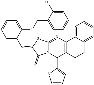 10-{2-[(2-chlorobenzyl)oxy]benzylidene}-7-(2-thienyl)-5,7-dihydro-6H-benzo[h][1,3]thiazolo[2,3-b]quinazolin-9(10H)-one Struktur