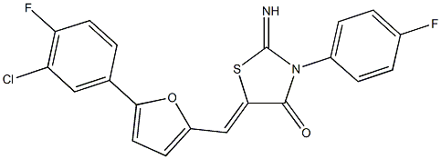 5-{[5-(3-chloro-4-fluorophenyl)-2-furyl]methylene}-3-(4-fluorophenyl)-2-imino-1,3-thiazolidin-4-one Struktur