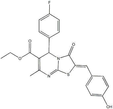 ethyl 5-(4-fluorophenyl)-2-(4-hydroxybenzylidene)-7-methyl-3-oxo-2,3-dihydro-5H-[1,3]thiazolo[3,2-a]pyrimidine-6-carboxylate Struktur