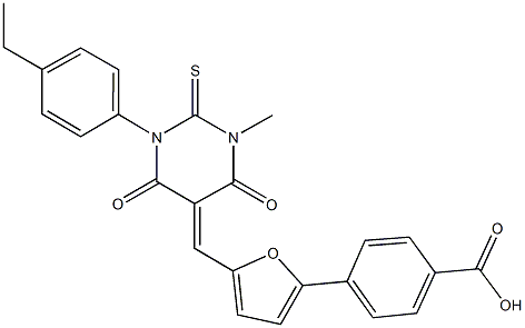 4-{5-[(1-(4-ethylphenyl)-3-methyl-4,6-dioxo-2-thioxotetrahydro-5(2H)-pyrimidinylidene)methyl]-2-furyl}benzoic acid Struktur