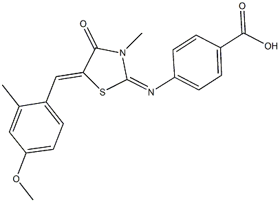 4-{[5-(4-methoxy-2-methylbenzylidene)-3-methyl-4-oxo-1,3-thiazolidin-2-ylidene]amino}benzoic acid Struktur