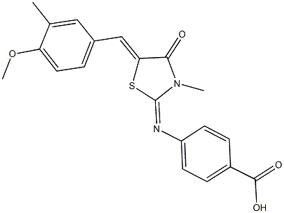 4-{[5-(4-methoxy-3-methylbenzylidene)-3-methyl-4-oxo-1,3-thiazolidin-2-ylidene]amino}benzoic acid Struktur