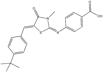 4-{[5-(4-tert-butylbenzylidene)-3-methyl-4-oxo-1,3-thiazolidin-2-ylidene]amino}benzoic acid Struktur