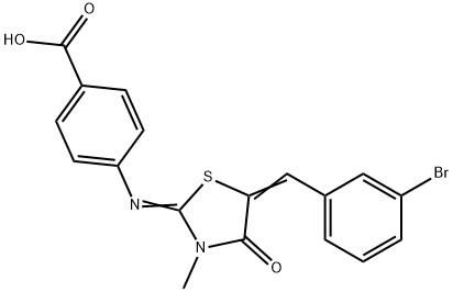 4-{[5-(3-bromobenzylidene)-3-methyl-4-oxo-1,3-thiazolidin-2-ylidene]amino}benzoic acid Struktur