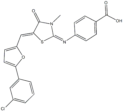 4-[(5-{[5-(3-chlorophenyl)-2-furyl]methylene}-3-methyl-4-oxo-1,3-thiazolidin-2-ylidene)amino]benzoic acid Struktur