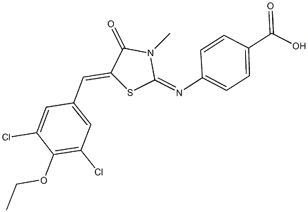 4-{[5-(3,5-dichloro-4-ethoxybenzylidene)-3-methyl-4-oxo-1,3-thiazolidin-2-ylidene]amino}benzoic acid Struktur