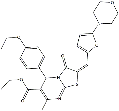 ethyl 5-(4-ethoxyphenyl)-7-methyl-2-{[5-(4-morpholinyl)-2-furyl]methylene}-3-oxo-2,3-dihydro-5H-[1,3]thiazolo[3,2-a]pyrimidine-6-carboxylate Struktur