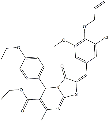 ethyl 2-[4-(allyloxy)-3-chloro-5-methoxybenzylidene]-5-(4-ethoxyphenyl)-7-methyl-3-oxo-2,3-dihydro-5H-[1,3]thiazolo[3,2-a]pyrimidine-6-carboxylate Struktur