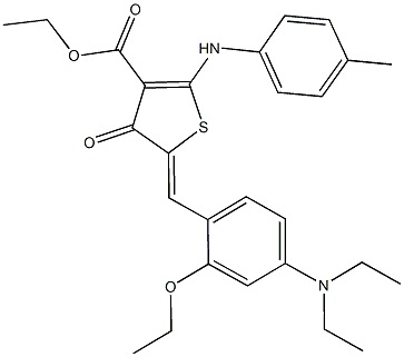 ethyl 5-[4-(diethylamino)-2-ethoxybenzylidene]-4-oxo-2-(4-toluidino)-4,5-dihydro-3-thiophenecarboxylate Struktur