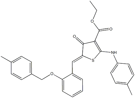 ethyl 5-{2-[(4-methylbenzyl)oxy]benzylidene}-4-oxo-2-(4-toluidino)-4,5-dihydro-3-thiophenecarboxylate Struktur