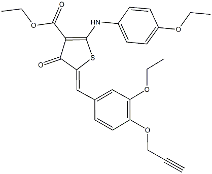 ethyl 2-(4-ethoxyanilino)-5-[3-ethoxy-4-(2-propynyloxy)benzylidene]-4-oxo-4,5-dihydro-3-thiophenecarboxylate Struktur