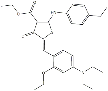 ethyl 5-[4-(diethylamino)-2-ethoxybenzylidene]-2-(4-ethylanilino)-4-oxo-4,5-dihydro-3-thiophenecarboxylate Struktur