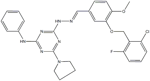 3-[(2-chloro-6-fluorobenzyl)oxy]-4-methoxybenzaldehyde [4-anilino-6-(1-pyrrolidinyl)-1,3,5-triazin-2-yl]hydrazone Struktur