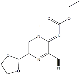 ethyl 3-cyano-5-(1,3-dioxolan-2-yl)-1-methyl-2(1H)-pyrazinylidenecarbamate Struktur