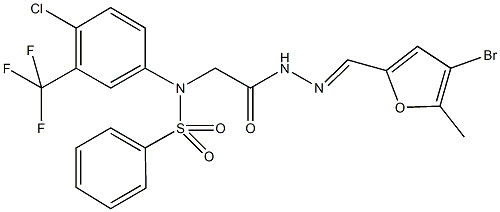 N-(2-{2-[(4-bromo-5-methyl-2-furyl)methylene]hydrazino}-2-oxoethyl)-N-[4-chloro-3-(trifluoromethyl)phenyl]benzenesulfonamide Struktur