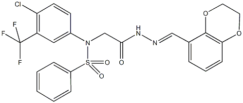 N-[4-chloro-3-(trifluoromethyl)phenyl]-N-{2-[2-(2,3-dihydro-1,4-benzodioxin-5-ylmethylene)hydrazino]-2-oxoethyl}benzenesulfonamide Struktur