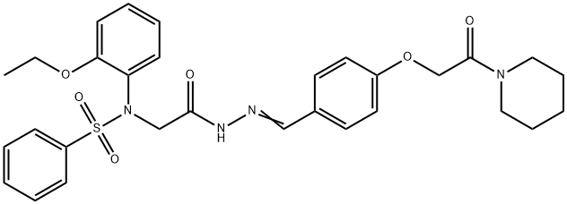 N-(2-ethoxyphenyl)-N-[2-oxo-2-(2-{4-[2-oxo-2-(1-piperidinyl)ethoxy]benzylidene}hydrazino)ethyl]benzenesulfonamide Struktur