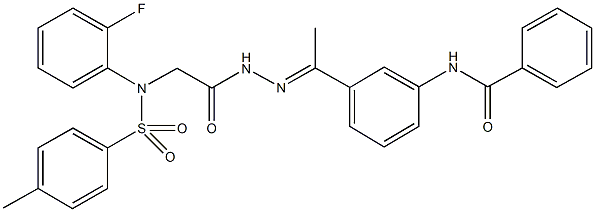 N-{3-[N-({2-fluoro[(4-methylphenyl)sulfonyl]anilino}acetyl)ethanehydrazonoyl]phenyl}benzamide Struktur