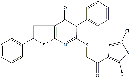 2-{[2-(2,5-dichloro-3-thienyl)-2-oxoethyl]sulfanyl}-3,6-diphenylthieno[2,3-d]pyrimidin-4(3H)-one Struktur