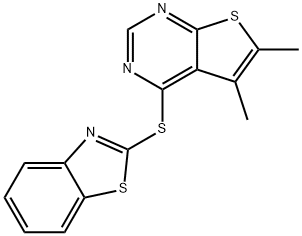 4-(1,3-benzothiazol-2-ylsulfanyl)-5,6-dimethylthieno[2,3-d]pyrimidine Struktur