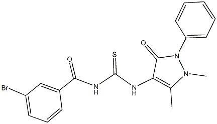 N-(3-bromobenzoyl)-N'-(1,5-dimethyl-3-oxo-2-phenyl-2,3-dihydro-1H-pyrazol-4-yl)thiourea Struktur