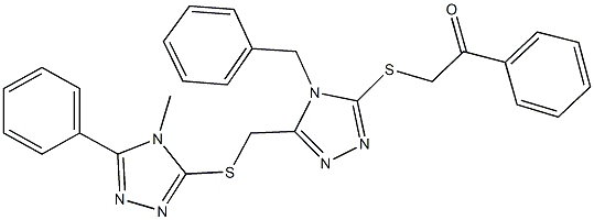 2-[(4-benzyl-5-{[(4-methyl-5-phenyl-4H-1,2,4-triazol-3-yl)sulfanyl]methyl}-4H-1,2,4-triazol-3-yl)sulfanyl]-1-phenylethanone Struktur