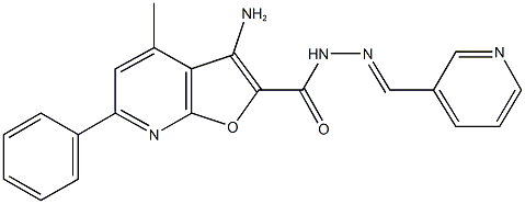 3-amino-4-methyl-6-phenyl-N'-(3-pyridinylmethylene)furo[2,3-b]pyridine-2-carbohydrazide Struktur