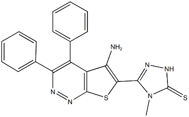 5-(5-amino-3,4-diphenylthieno[2,3-c]pyridazin-6-yl)-4-methyl-2,4-dihydro-3H-1,2,4-triazole-3-thione Struktur