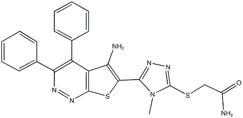 2-{[5-(5-amino-3,4-diphenylthieno[2,3-c]pyridazin-6-yl)-4-methyl-4H-1,2,4-triazol-3-yl]sulfanyl}acetamide Struktur