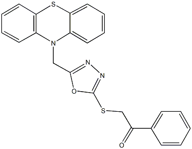 2-{[5-(10H-phenothiazin-10-ylmethyl)-1,3,4-oxadiazol-2-yl]sulfanyl}-1-phenylethanone Struktur