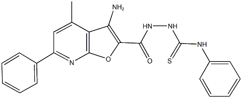 2-[(3-amino-4-methyl-6-phenylfuro[2,3-b]pyridin-2-yl)carbonyl]-N-phenylhydrazinecarbothioamide Struktur