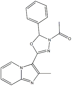 3-(4-acetyl-5-phenyl-4,5-dihydro-1,3,4-oxadiazol-2-yl)-2-methylimidazo[1,2-a]pyridine Struktur