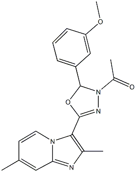 3-[4-acetyl-5-(3-methoxyphenyl)-4,5-dihydro-1,3,4-oxadiazol-2-yl]-2,7-dimethylimidazo[1,2-a]pyridine Struktur