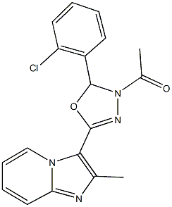 3-[4-acetyl-5-(2-chlorophenyl)-4,5-dihydro-1,3,4-oxadiazol-2-yl]-2-methylimidazo[1,2-a]pyridine Struktur