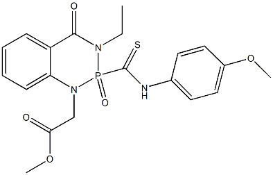 methyl (3-ethyl-2-[(4-methoxyanilino)carbothioyl]-2-oxido-4-oxo-3,4-dihydro-1,3,2-benzodiazaphosphinin-1(2H)-yl)acetate Struktur