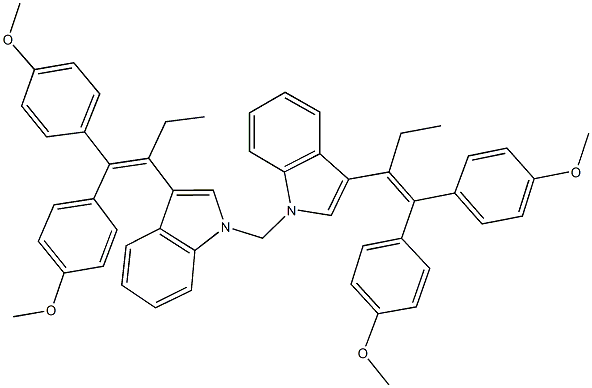 3-[1-ethyl-2,2-bis(4-methoxyphenyl)vinyl]-1-({3-[1-ethyl-2,2-bis(4-methoxyphenyl)vinyl]-1H-indol-1-yl}methyl)-1H-indole Struktur