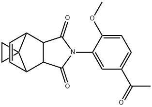 4-(5-acetyl-2-methoxyphenyl)-spiro[4-azatricyclo[5.2.1.0~2,6~]dec[8]ene-10,1'-cyclopropane]-3,5-dione Struktur