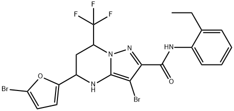 3-bromo-5-(5-bromo-2-furyl)-N-(2-ethylphenyl)-7-(trifluoromethyl)-4,5,6,7-tetrahydropyrazolo[1,5-a]pyrimidine-2-carboxamide Struktur