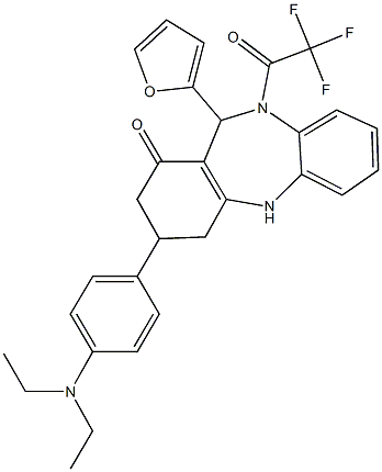 3-[4-(diethylamino)phenyl]-11-(2-furyl)-10-(trifluoroacetyl)-2,3,4,5,10,11-hexahydro-1H-dibenzo[b,e][1,4]diazepin-1-one Struktur