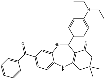 8-benzoyl-11-[4-(diethylamino)phenyl]-3,3-dimethyl-2,3,4,5,10,11-hexahydro-1H-dibenzo[b,e][1,4]diazepin-1-one Struktur