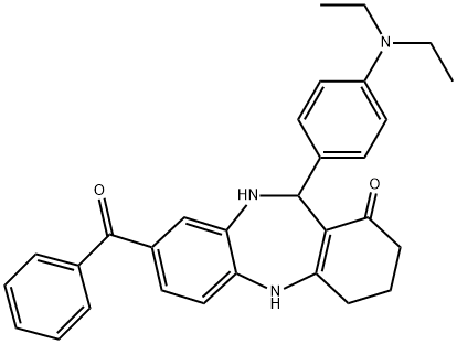 8-benzoyl-11-[4-(diethylamino)phenyl]-2,3,4,5,10,11-hexahydro-1H-dibenzo[b,e][1,4]diazepin-1-one Struktur