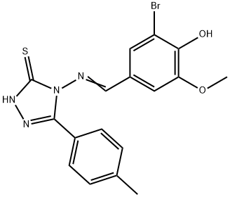 2-bromo-6-methoxy-4-({[3-(4-methylphenyl)-5-sulfanyl-4H-1,2,4-triazol-4-yl]imino}methyl)phenol Struktur