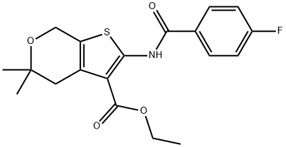 ethyl 2-[(4-fluorobenzoyl)amino]-5,5-dimethyl-4,7-dihydro-5H-thieno[2,3-c]pyran-3-carboxylate Struktur